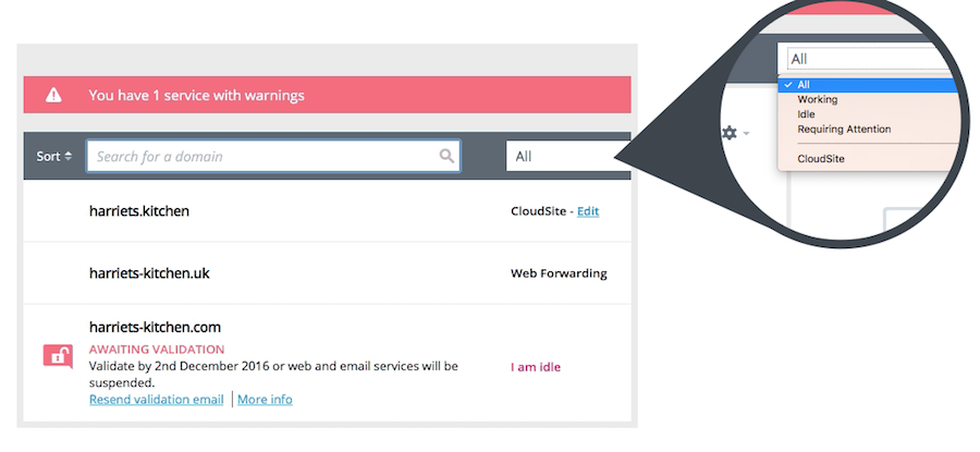 Filter services and domains