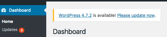 WordPress Update Notification in the dashboard