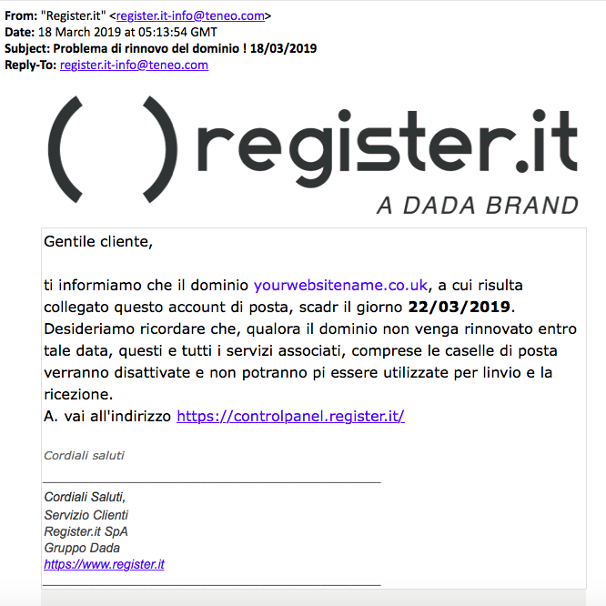 Example of phishing email