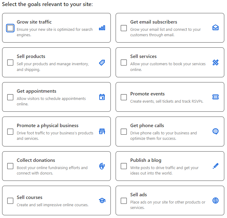 Screenshot of the various features available with websites
