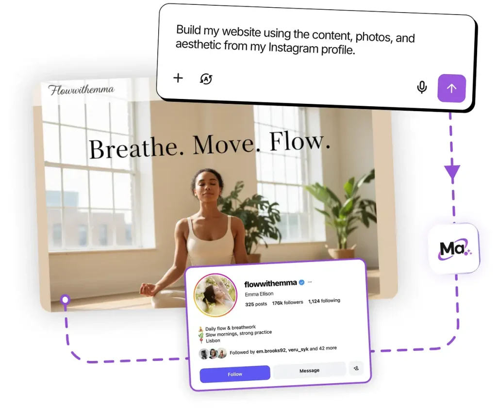 A fitness instructor asks MAcalay to generate a website by using content from her Instagram page