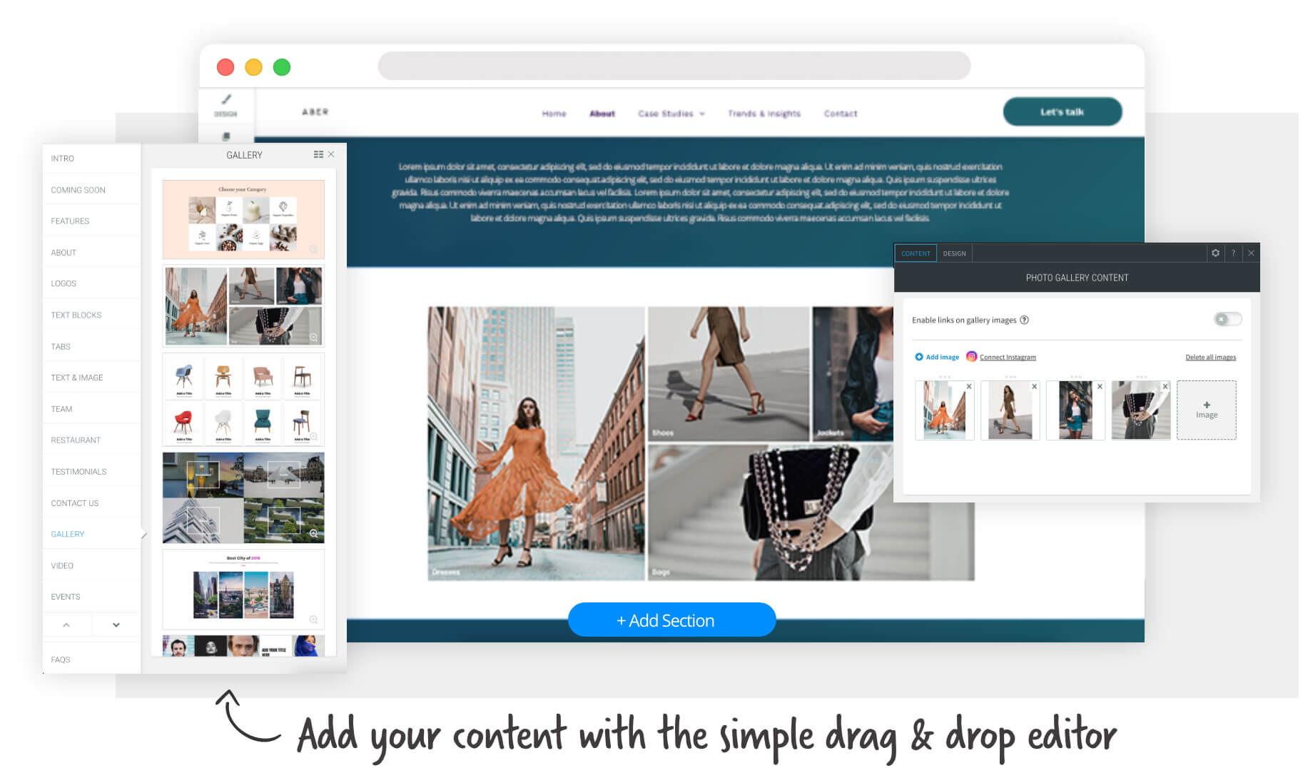 Add your content with the simple drag & drop editor