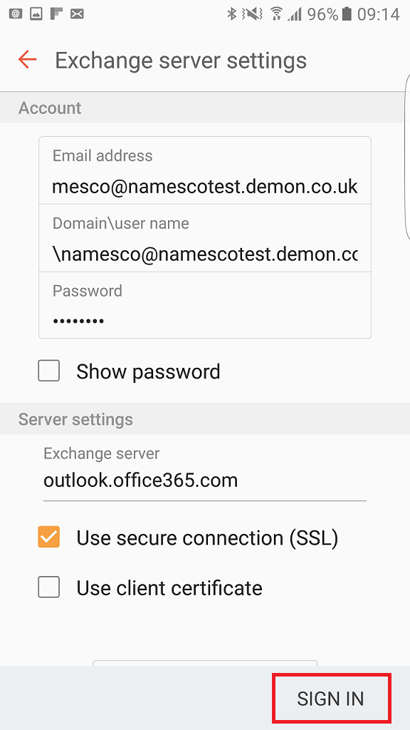 how to sync office 365 account on android