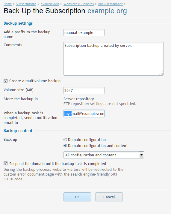 backup manual domain settings backup manual domain settings