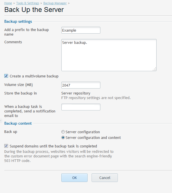 Backup Example Backup Example