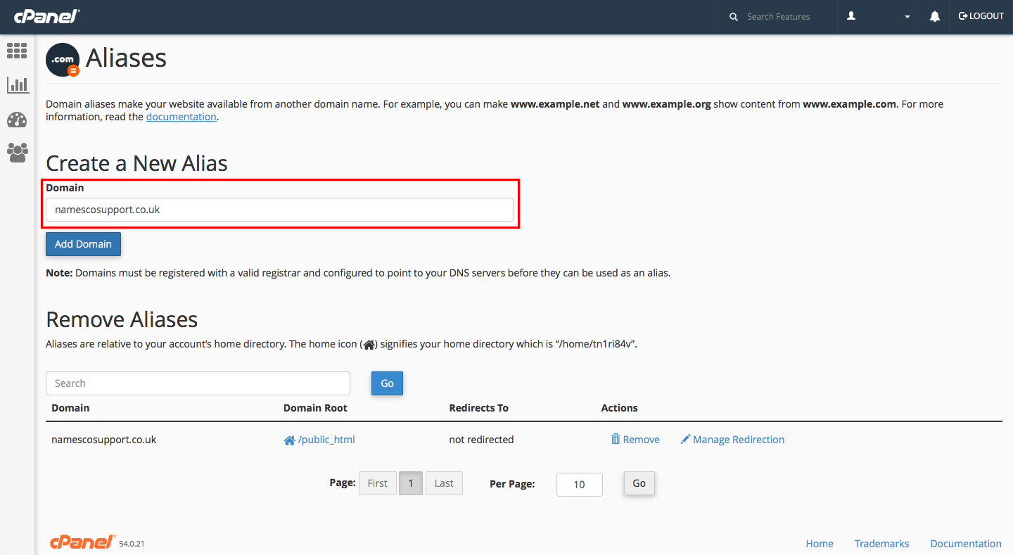 How to create a domain alias in cPanel - Support Centre - names.co.uk