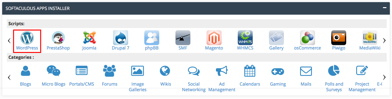 Softaculous WordPress Install button