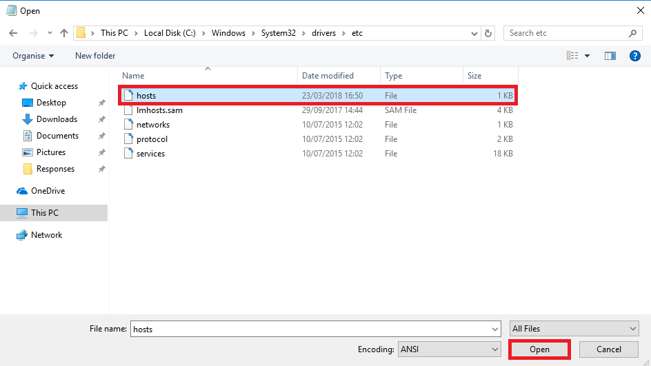 open hosts file