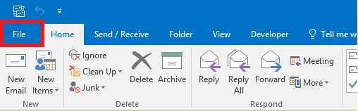outlook 2016 click file