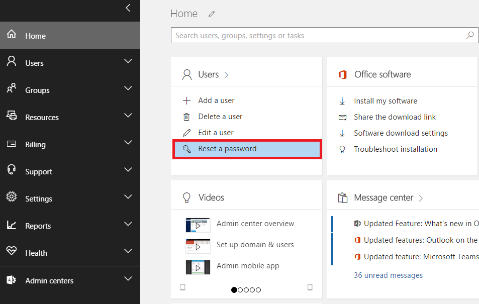 How to reset a user password for Microsoft 365 - Support Centre -  