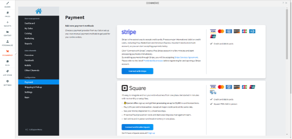 Setting up payment in eCommerce Website Builder