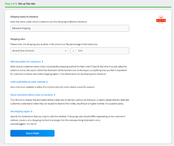 Setting up flat rate for Royal Mail in eCommerce Website Builder