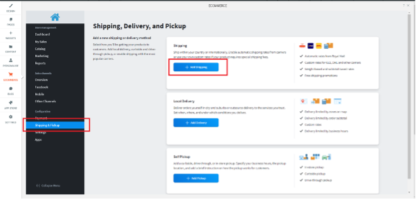 Adding shipping to eCommerce Website Builder  