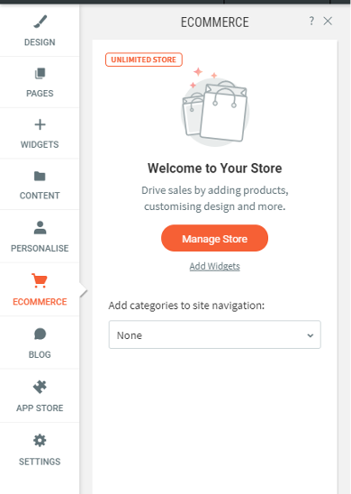 Website Builder ecommerce widget