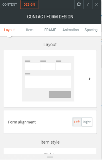 Website Builder contact form design options