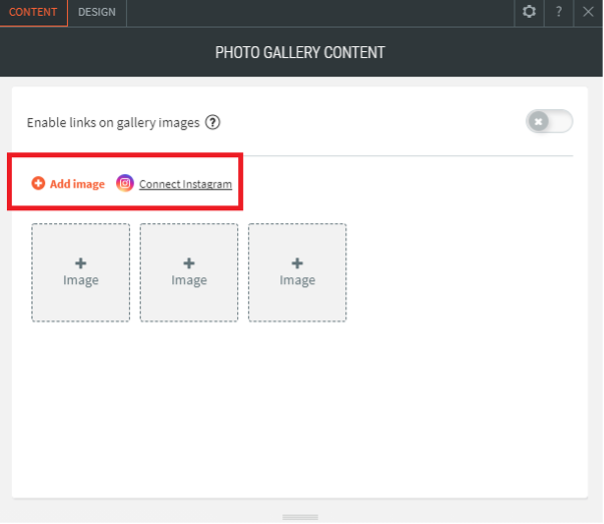 Adding content or connecting Instagram to your gallery widget