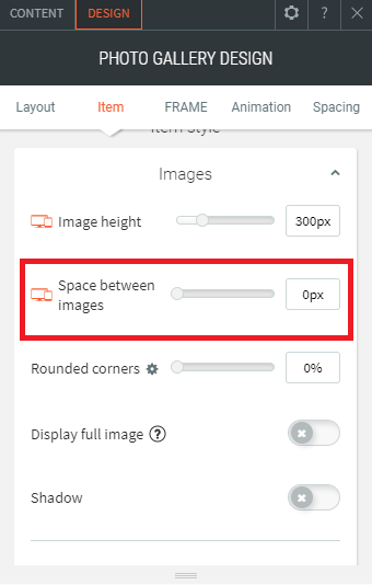 Customise photo layout in gallery by adding space