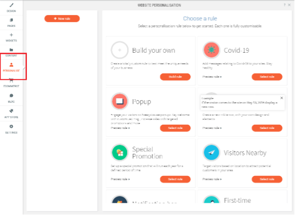 Website builder customisation
