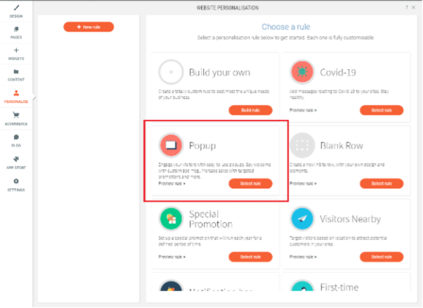 Website Builder popup personalisation