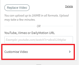 Website Builder customise video widget