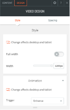 Website BUilder video widget design options