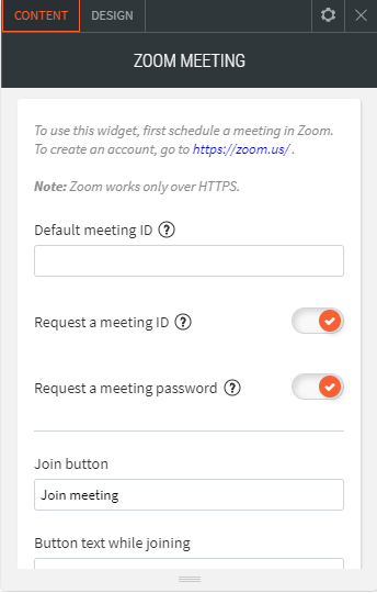 Website Builder Zoom content settings