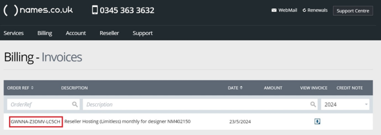 Your Order Reference How to find your Order Reference - Support Centre - names.co.uk