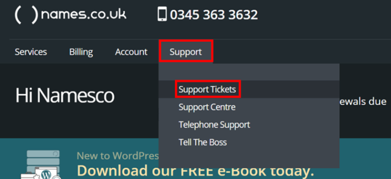 How to open a Support Enquiry - Support Centre - names.co.uk