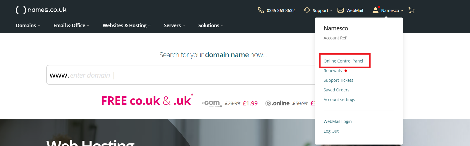 How to access your Online Control Panel - Support Centre - names.co.uk