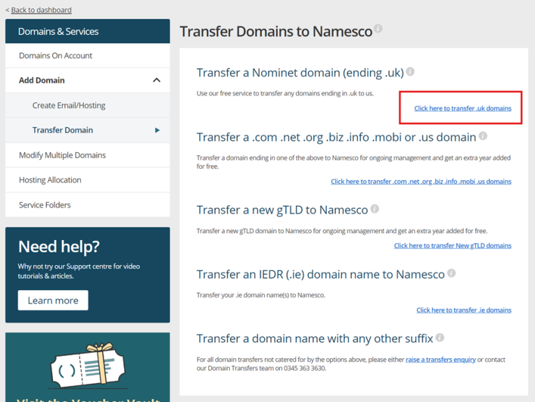 How to Transfer a Domain Name to Namesco - Support Centre - names.co.uk