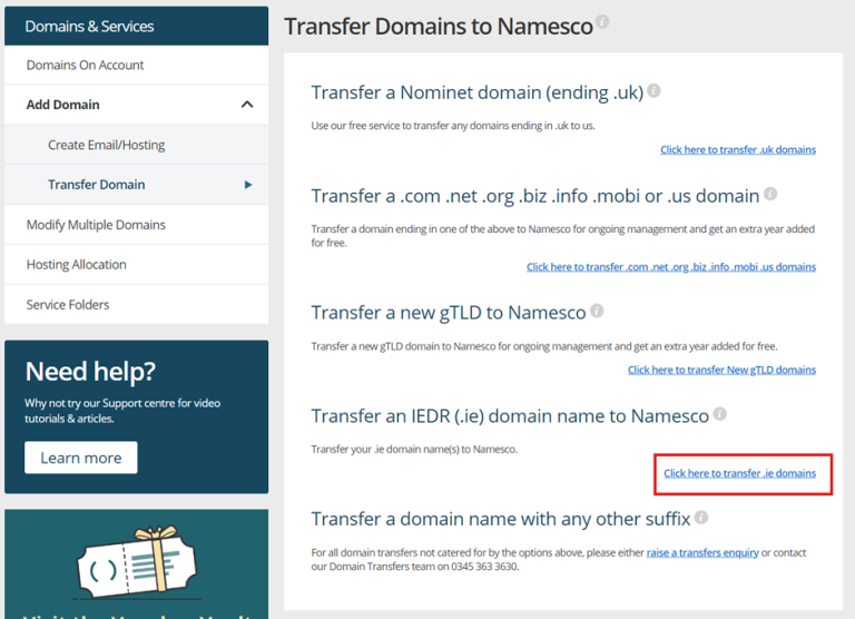 How to Transfer a Domain Name to Namesco - Support Centre - names.co.uk