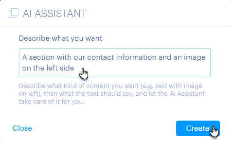 An image of the AI Text Assistant dialog box used for making edit to users websites