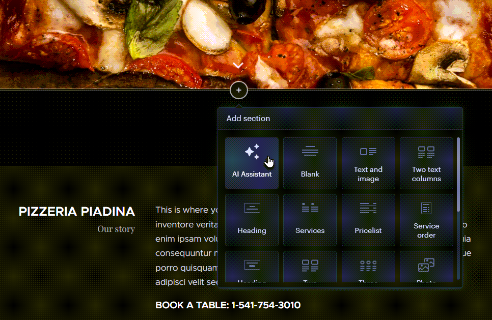 An image showing the user interface of AI Text Assistant within the section editor