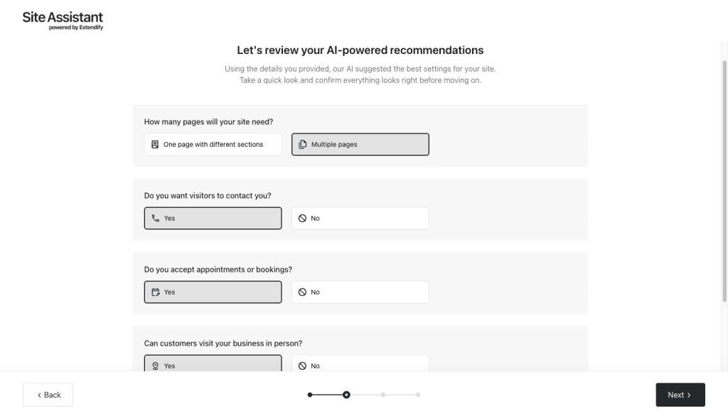 An image of the AI Site Assistant onboarding process